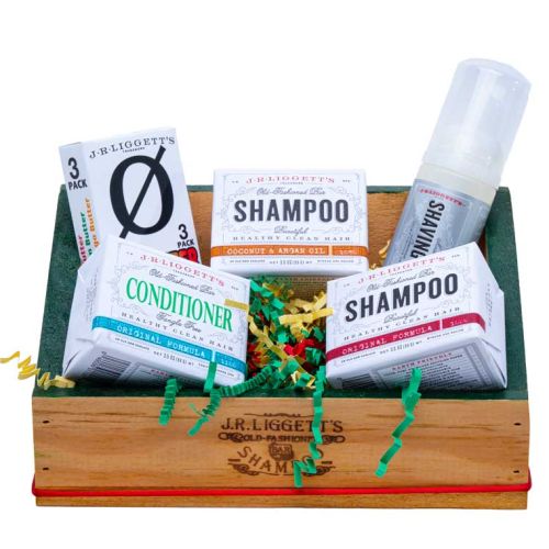 Gift Box with Original Formula Shampoo Bar, 1 Coconut & Argan Oil Shampoo Bar, 1 Conditioner Bar, Shaving Foam, Lip Butter