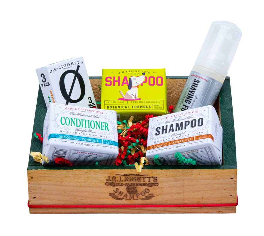 J.R.LIGGETT'S Gift Box with Shampoo Bar, Conditioner Bar, Botanical Dog Shampoo Bar, Shaving Foam, Lip Butters