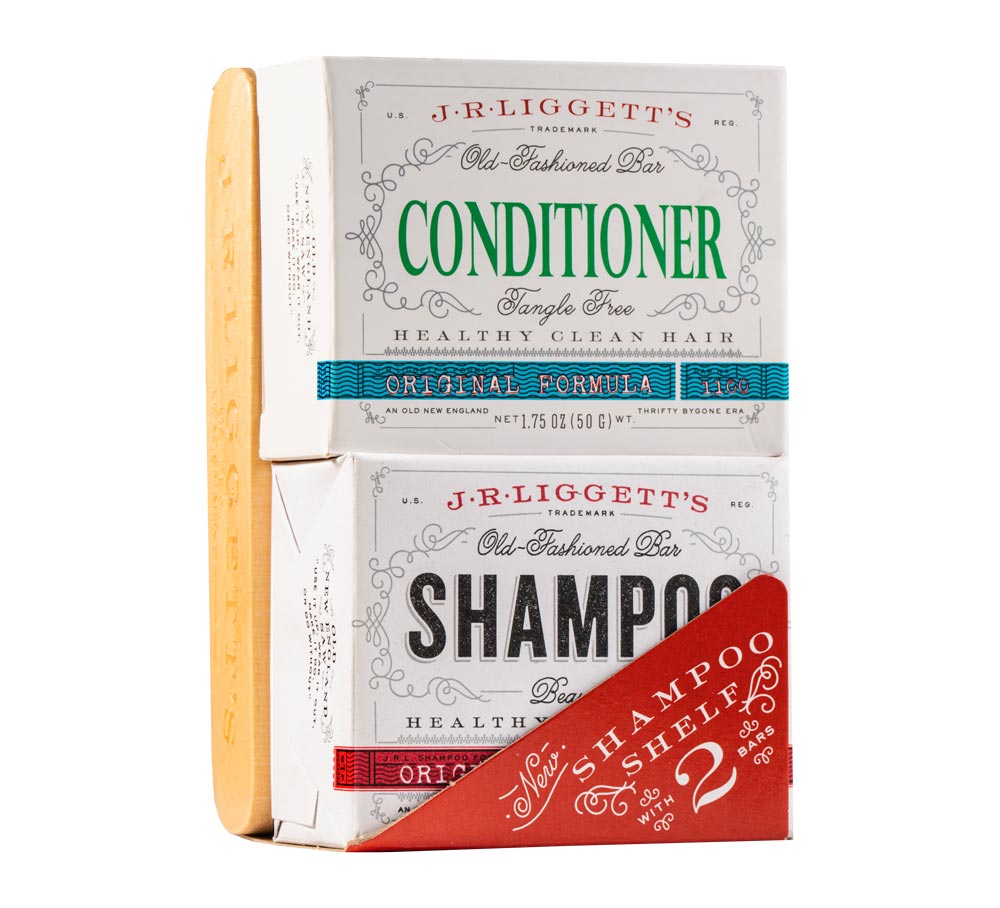 J.R.LIGGETT'S Wooden Shelf with Original Formula Shampoo Bar and 1 Conditioner Bar