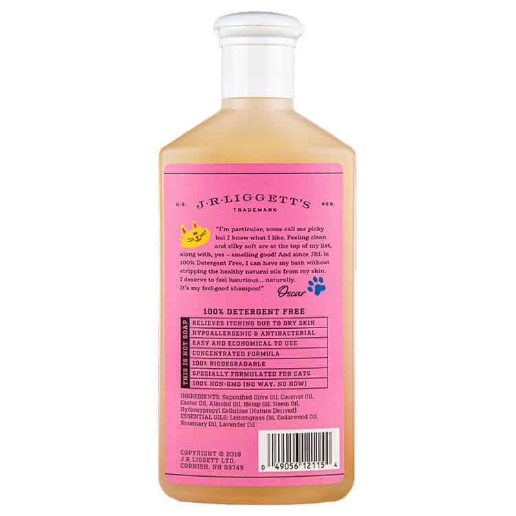 back label of J.R.LIGGETT's Cat shampoo bottle